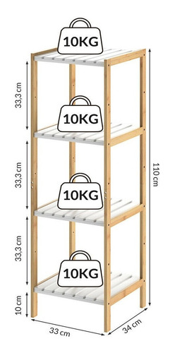 Organizador Estantería Bambú Repisa 4 Estantes Baño Cocina