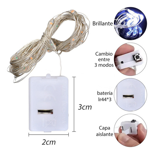 20pcs Luces Led Cadena 3m 30 Led A Pilas Decoración Hogar Rgb