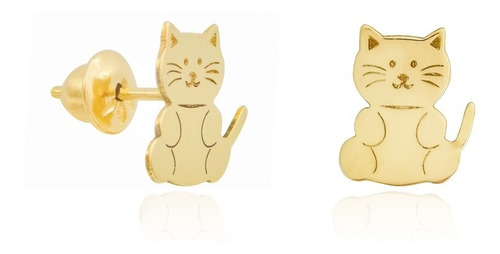 Brinco Gato Gatinho Em Ouro 18k Cor Amarelo