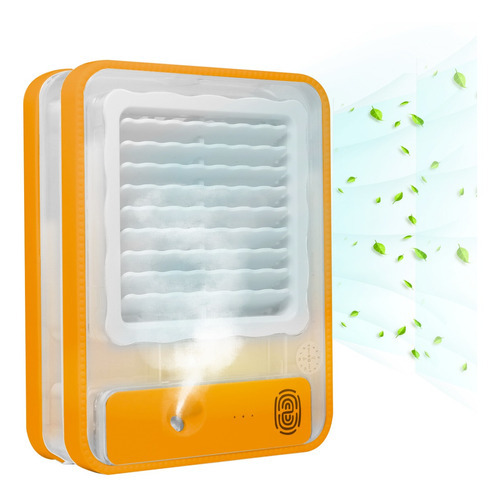 Ventilador Luminária Abajur Umidificador Ar Recarregável Usb Cor Da Estrutura Laranja Cor Das Pás Branco Diâmetro 11 Cm Material Das Pás Plástico Quantidade De Pás 3