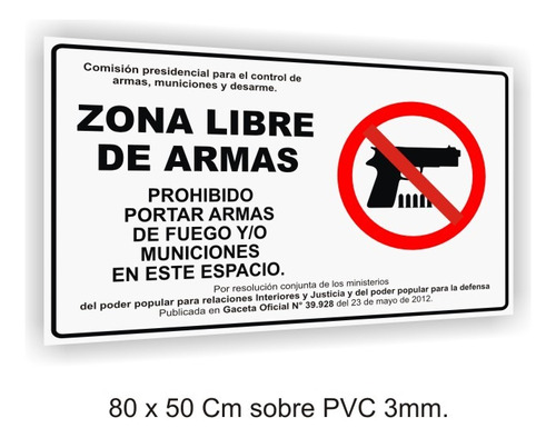 Aviso Zona Libre De Armas, Prohibición. Sobre Pvc 3mm
