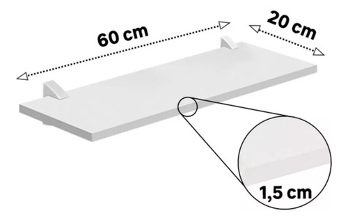 Repisa Flotante 1.5 X 20 X 60 Cm Color Blanco, Soporta 20 Kg