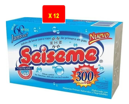 Jabón En Pan Para Lavar Ropa X 300 Gr. Seiseme X 12 Unidades