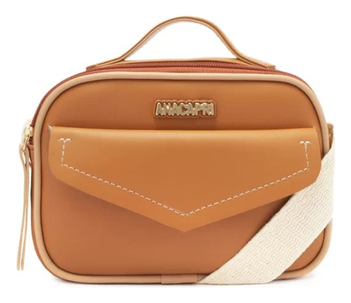 Bolsa Feminina Crossbody Pequena Bolso Envelope Anacapri Acambamento dos ferragens Níquel Cor Canela/Nude/Cru Cor da correia de ombro Marrom Desenho do tecido Liso