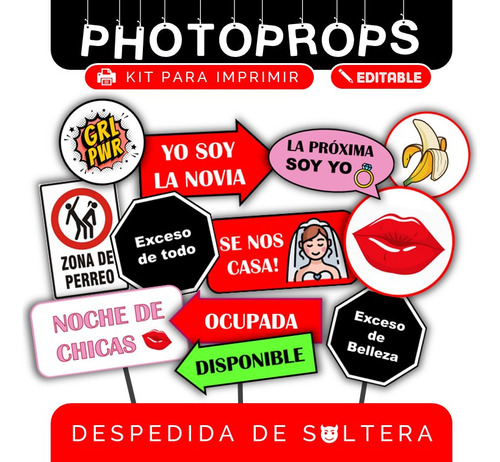 Pack Photo Prop Cartelitos Despedida Soltera Para Imprimir