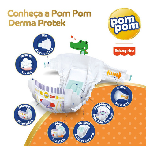 Imagem 3 de 7 de Fralda Pom Pom Derma Protek Jumbinho Rn 18un