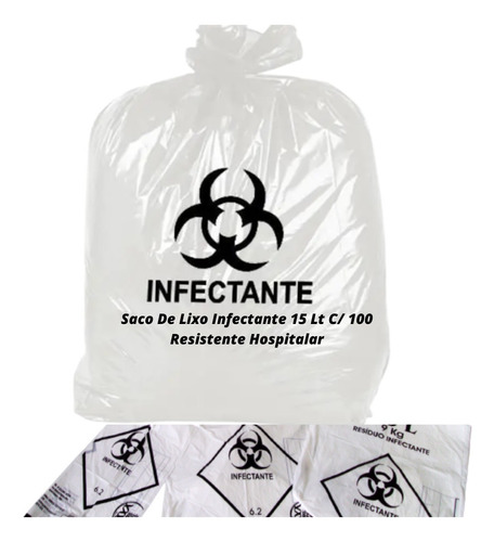 Saco De Lixo Infectante 15lt C/ 100 Resistente Hospitalar