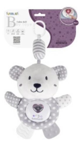 Colgante Peluche Oso De Bebe Gris Con Música Y Luz