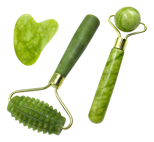 Jade Roller Kit: Masajeador Facial Natural Y Raspador Para M