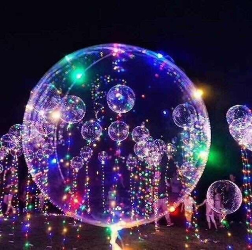 Globo 45cm Transparente Burbuja + Luces Led 3mts Multicolor