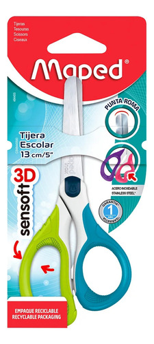 Tijeras Metálica 3d Sensoft 13 Cm Maped Escolar Punta Roma Color Multicolor