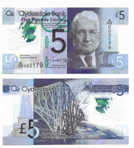 Billete Escocia 5 Libras Esterlinas Polimero Sin Circular