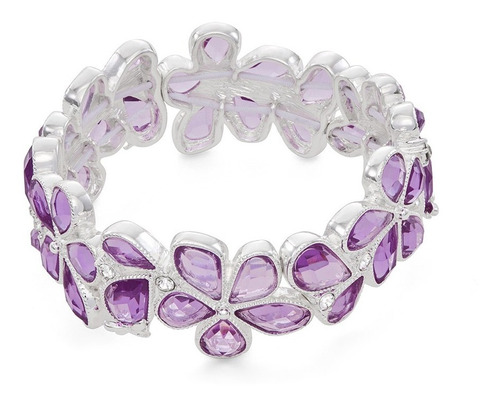 Pulsera Napier Plata Strech Flor Morada