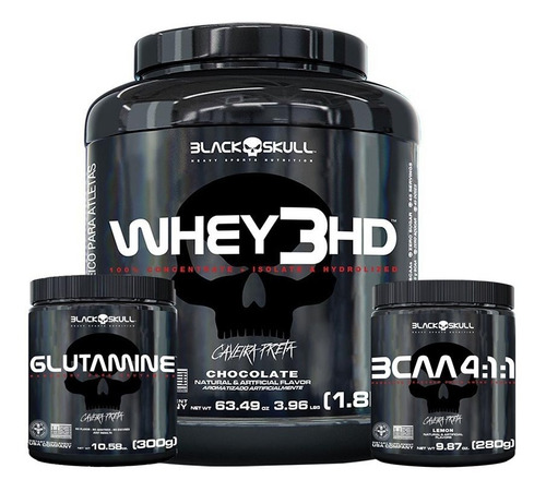 Whey Protein 3hd 1,8kg + Glutamina 300gr + Bcaa Black Skull