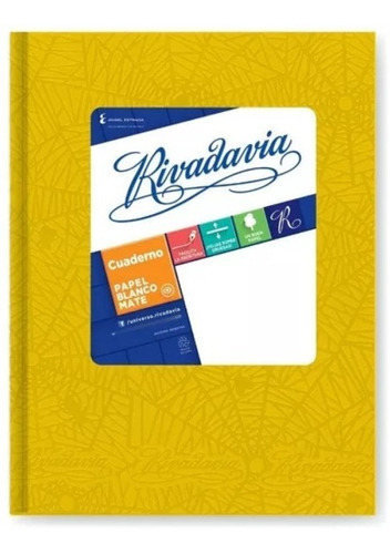 Cuaderno Escolar Rivadavia 16 X 21 X 50 H. Tapa Dura 88 G Tapa Amarillo rayado