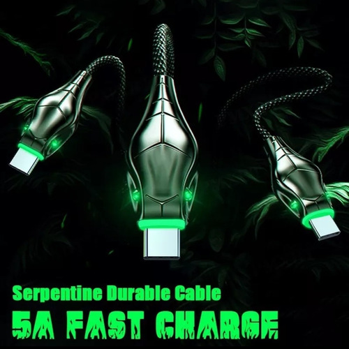 Imagen 5 de 7 de Cable Cargador 5 A Tipo C / 66 W / 2 Metro / Serpiente