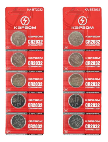 10 Pilhas Bateria Moeda Cr2032 - 2 Cartelas C/5 Unidades