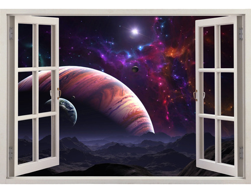 Adesivo Decorativo Janela Galaxia Espaço Sideral 3d Cor Colorido