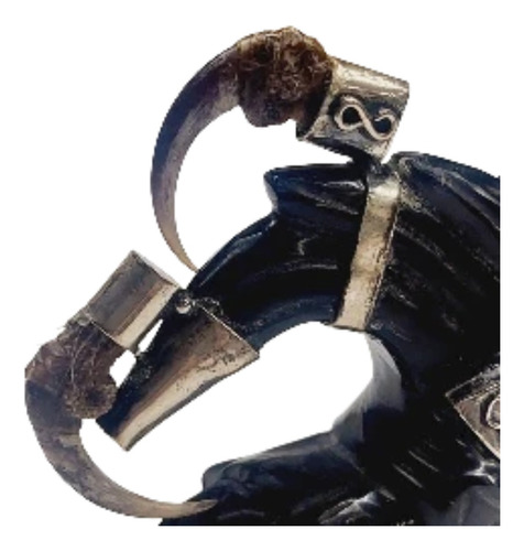 Packal Cabeza Tallada En Obsidiana Con Garras Águila Plata