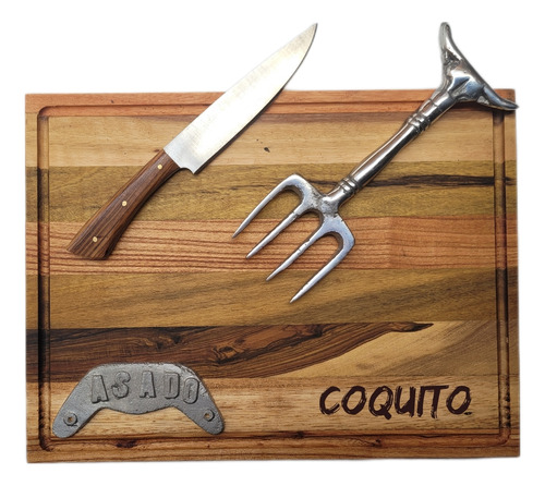 Cuchilla Inoxidable Garra Kit Asado Tabla 40x30 Madera Dura 