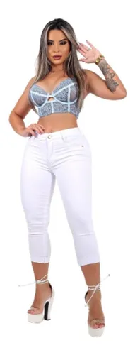 Calça jeans feminina branca mercado cheap livre
