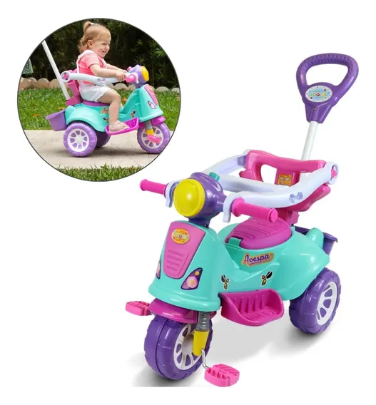 Triciclo Motoca Com Empurrador Passeio E Pedal Avespa Maral Pink