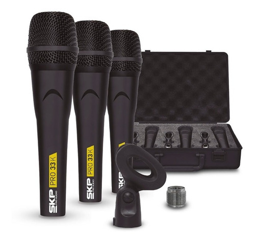 Microfone Dinâmico Pro 33 Kit C/ 3 Skp Pro33kn Preto