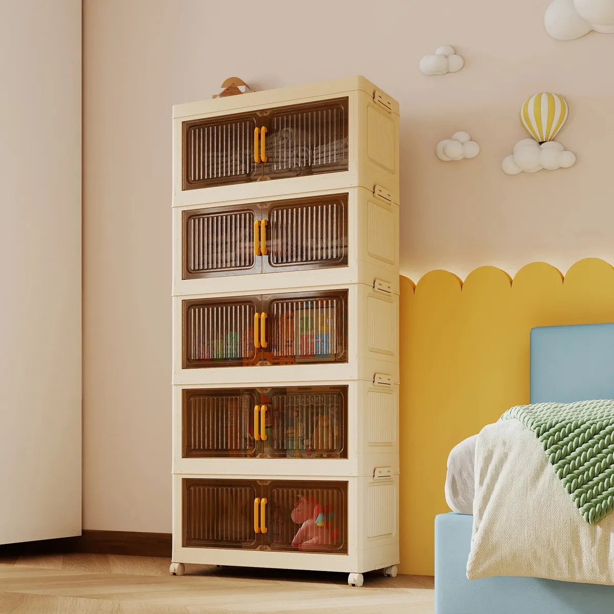 Armario Plegable 5 Capas,tamaño Grande Con Ruedasorganizador Blanco