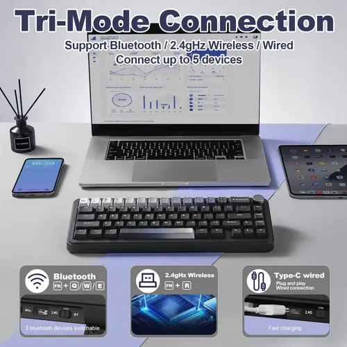 Teclado Mecanico Inalambrico Yunzii B68 Milk V2 Switch