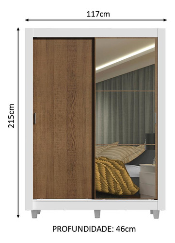 Ropero Closet Madesa Denver 2 Puertas Con 1 Espejo Bm 03 Color Blanco/Marrón