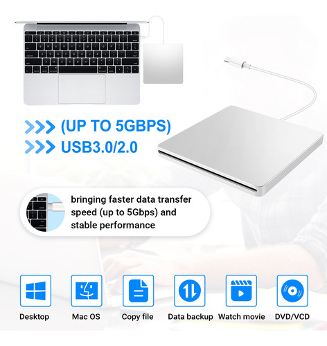 Unidad Externa De Cd/dvd M4usb C Portátil Cd Movi-f Sin Unid