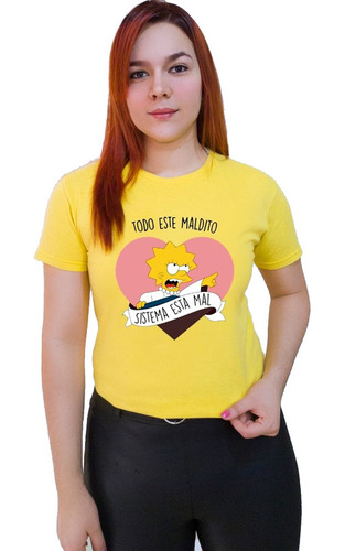 Polera Dama Estampada 100%algodon Lisa Simpson Sistema Malo