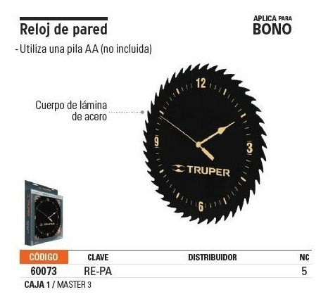 Reloj Pared Truper 60073