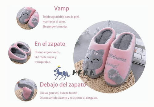 Imagen 3 de 10 de Pantuflas Peluche Gatos Lindas Cómodas Mujer Hombre Parejas