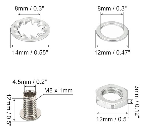 Tornillos Huecos M8x12mm Con Tuerca Hexagonal
