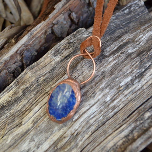 Imagen 4 de 10 de Collar Lapislazuli Con Cuero, Piedra Grande Natural, Cod1