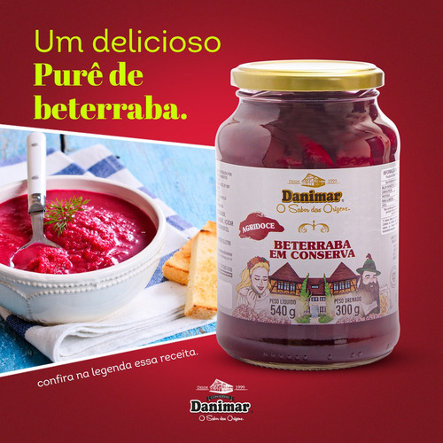 Beterraba Agridoce Em Conserva Danimar Vidro 540g - 4 X 540g