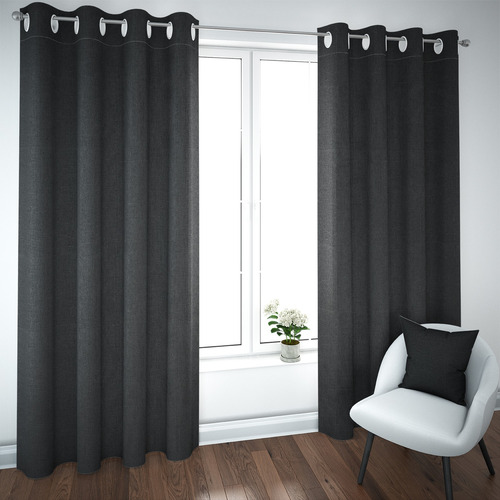 Set De Cortinas Blackout 2 Paños De 140 X 220 Cm Negro