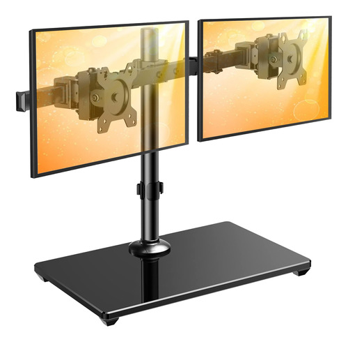 Soporte Doble Para Monitor Base Vidrio Altura Ajustable