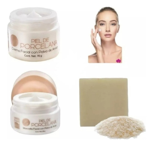 Crema Facial Polvo De Arroz + Mascarilla + Jabón Matificante