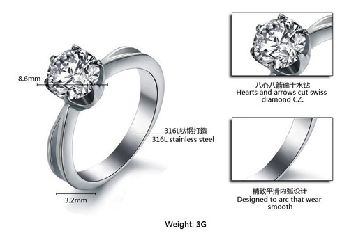 Imagen 4 de 5 de Anillo Solitario En Acero Con Zirconia - 919