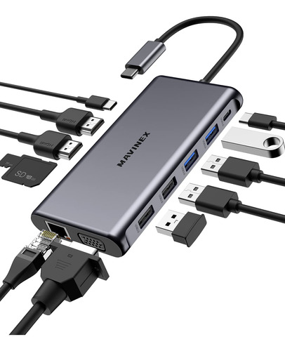 Hub Concentrador Usb C De Triple Pantalla Hdmi 4k Dual Y Vga