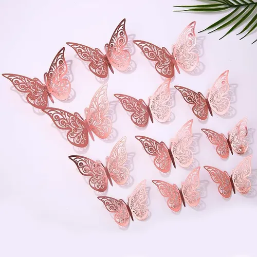 3d Butterfly Wall Decoration 12 Pieces, Rose Gold Butterfly | Cuotas ...