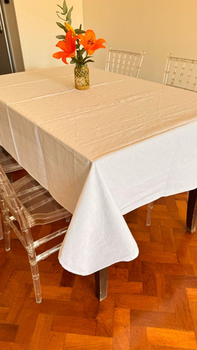 Mantel Tusor De 2,00 X 1,35 Mts. Rectangular 100% Algodón Blanco Lisa