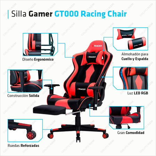 Sillon Pc Gamers Escritorio Oficina Racing Chair Led Rgb