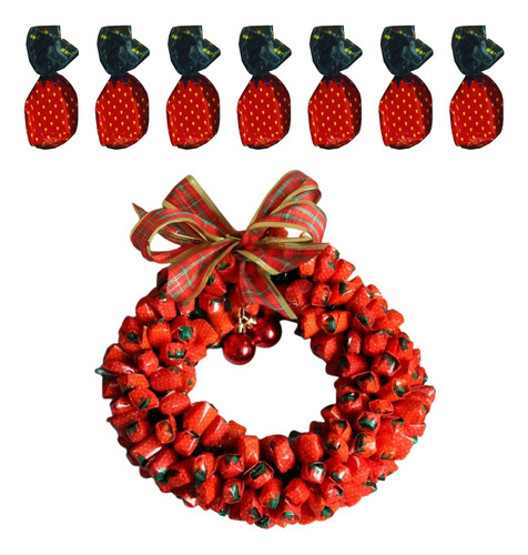 Bala De Morango Com Polpa Natural P/ Enfeite Guirlanda Natal