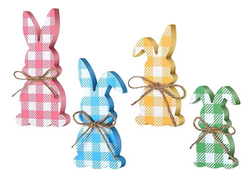 4 Letreros De Madera De Conejo De Pascua, Decoración De