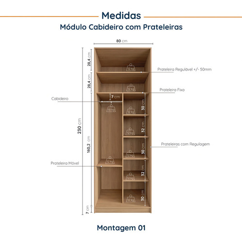 Guarda Roupa Modulado Canto 4 Peças Canto Nicho Com 2