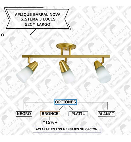 Imagen 2 de 9 de Lampara Aplique Barral Techo 3 Luces Bronce O Platil Led