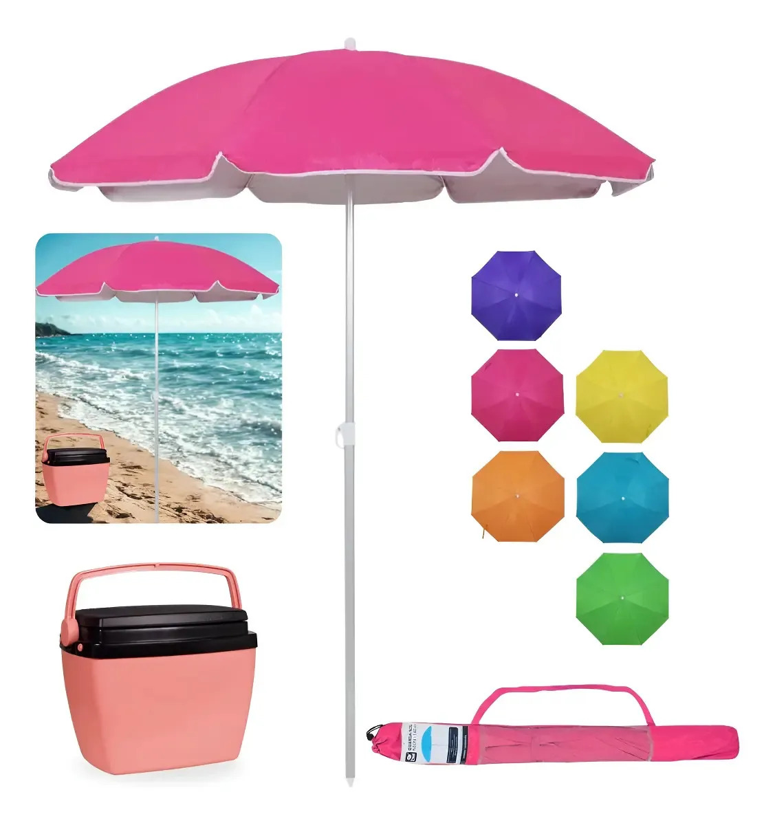Guarda-sol Kit Al-Mare Neon com Caixa Térmica Rosa para Praia